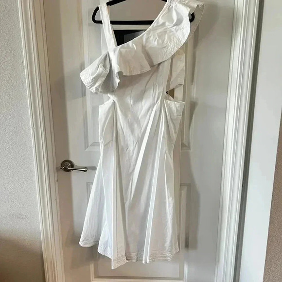 803 Veronica Beard Beilla One-Shoulder Ruffled Midi Dress Size 16 Color White - Picture 4 of 8